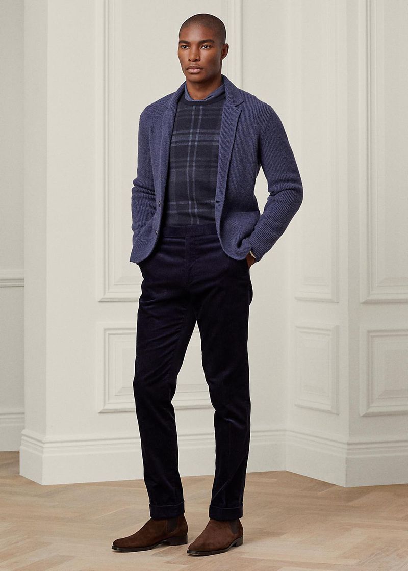 Spodnie Purple Label Męska Granatowe Gregory Corduroy Suit 734108-MFE
